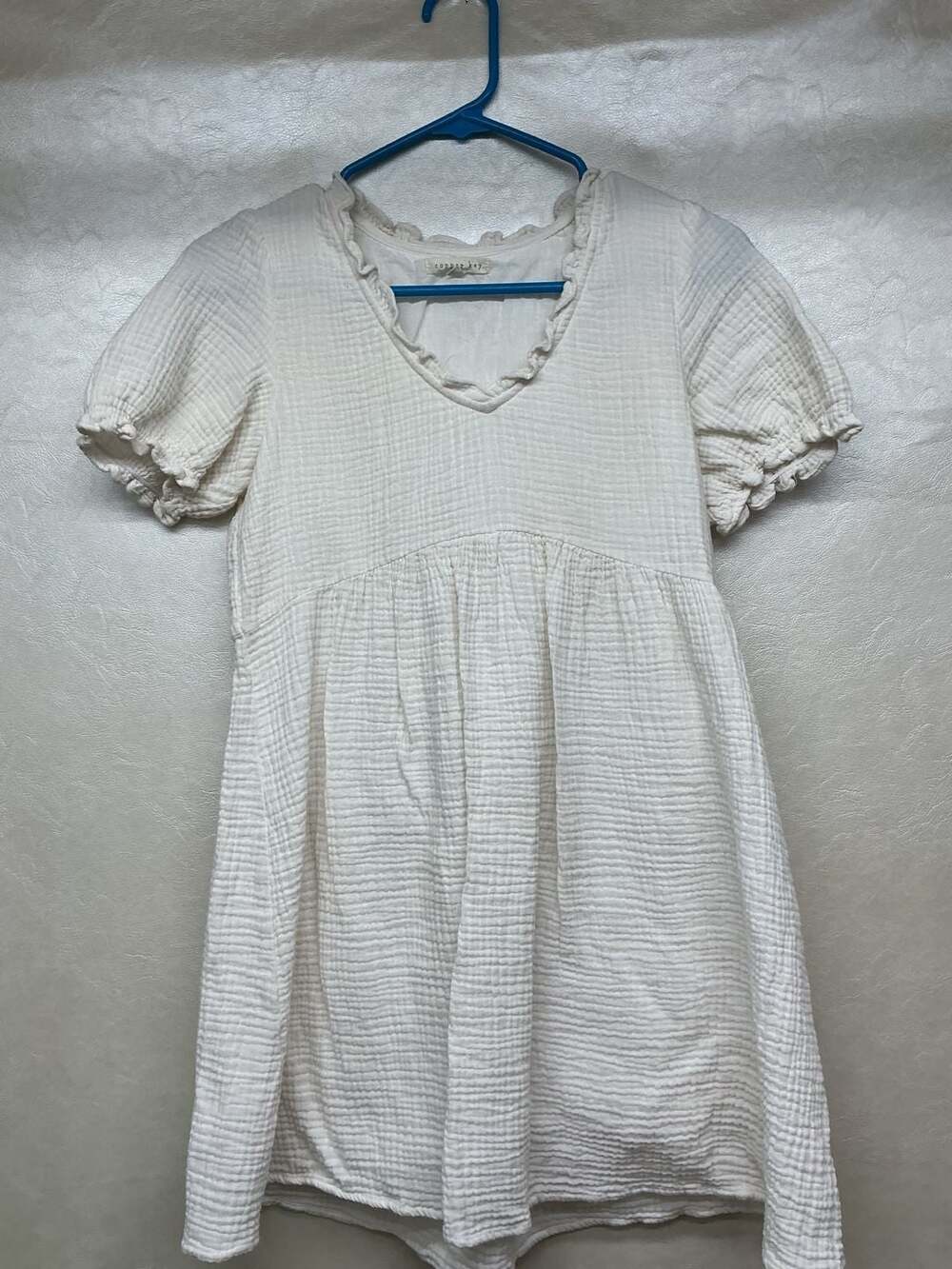 Copper Key Women's Gauze Puff Sleeve V-Neck Babydoll Mini Dress